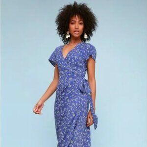 Revolve Amuse Society Summer Safari blue coast floral maxi wrap cottage core Med